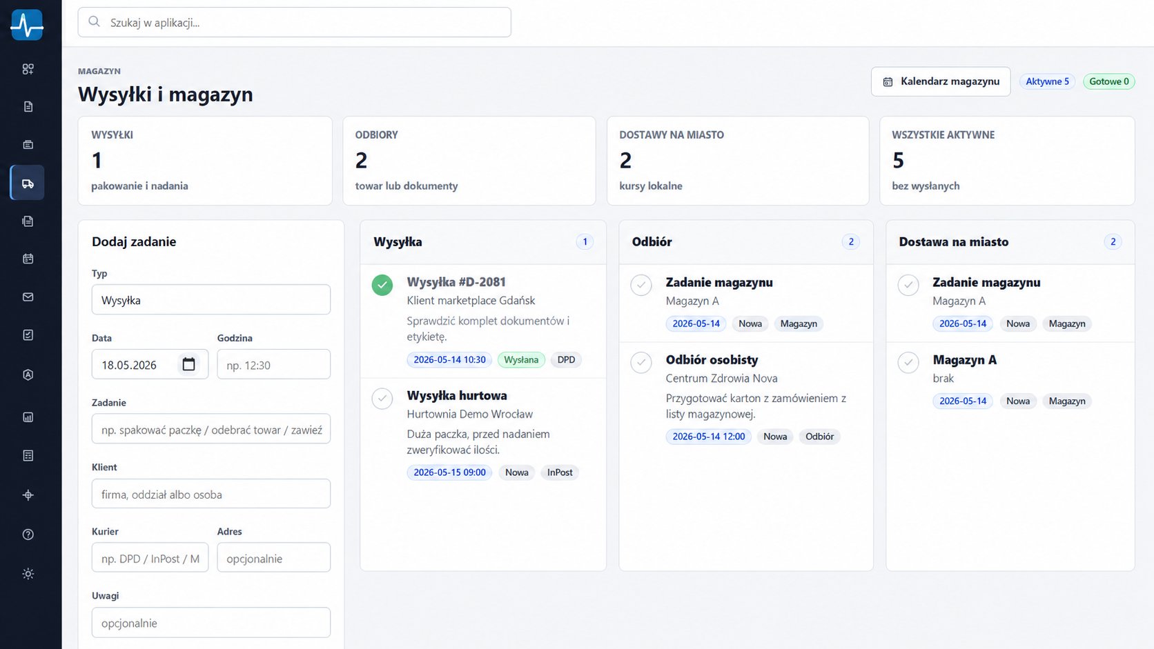Firmowy HUB — wysyłki i magazyn